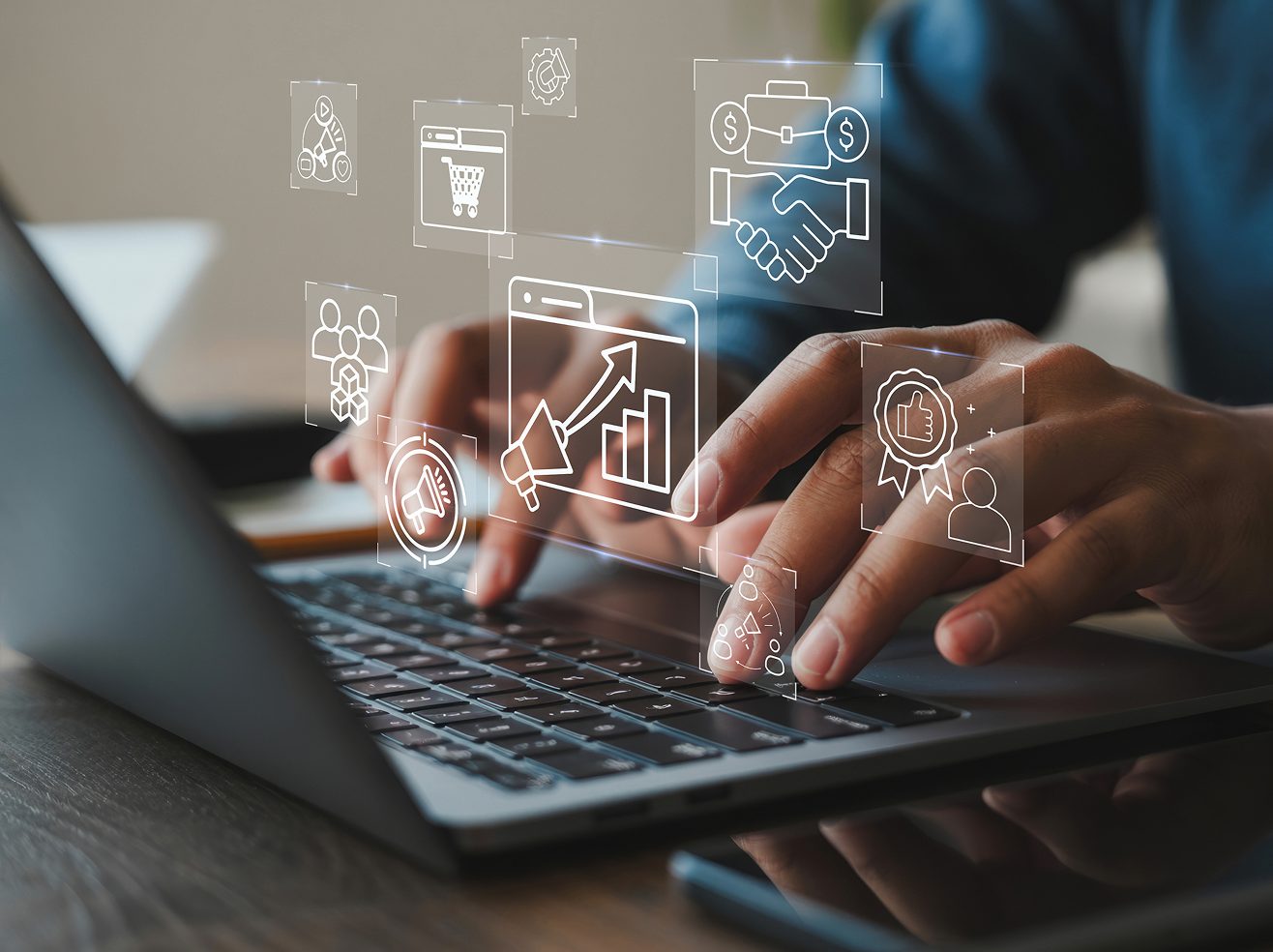 Analyst reviewing keyword and competitor data on a laptop