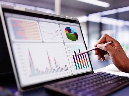 Sentiment analysis trend charts on a large display