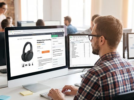E-commerce product and category pages on screen