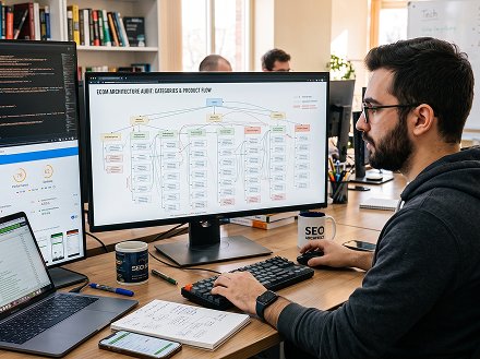 Developer reviewing site speed and technical SEO audit